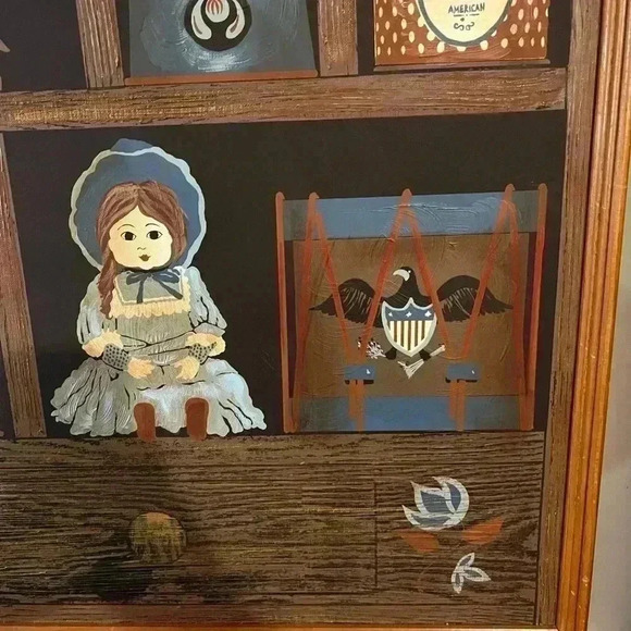 Vintage Huntington Folk Art  Oil On Canvas Shadow Box Scene 27”x33” - Picture 5 of 9